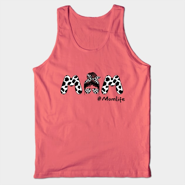 Cow Mom Messy Bun Tank Top by Teewyld